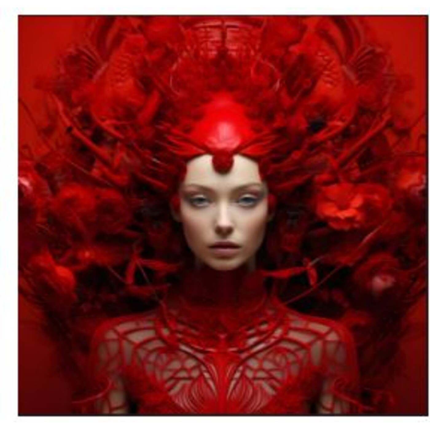 Картина стеклянная Muse Red «Красный портрет» 120x120 см от KARE Design