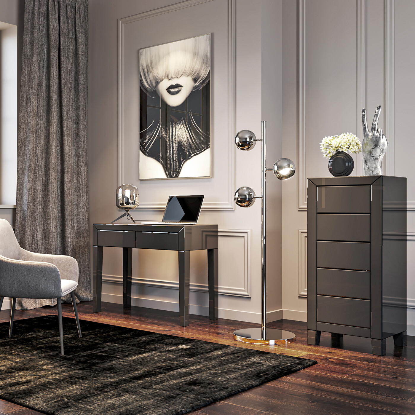 Комод высокий с 5 ящиками Luxury Push Grey от KARE Design