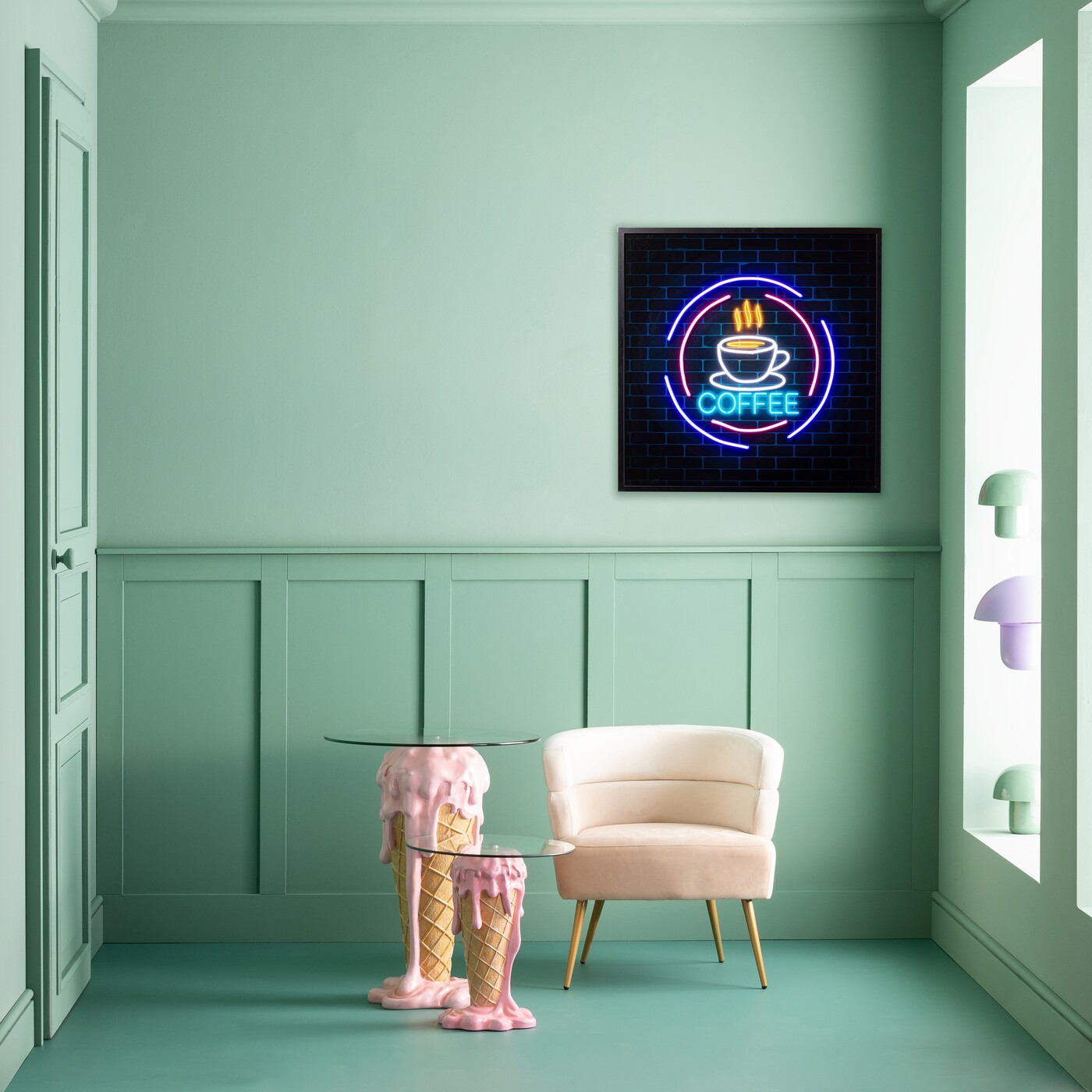 Картина стеклянная Coffee LED «Кофе» 80x80 см от KARE Design
