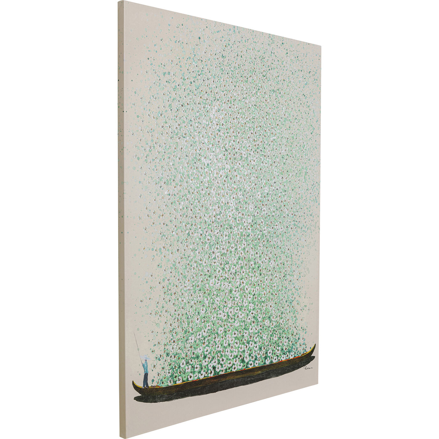 Картина на холсте Flower Boat Beige Green «Лодка с цветами» 120x160 см, Бежевый