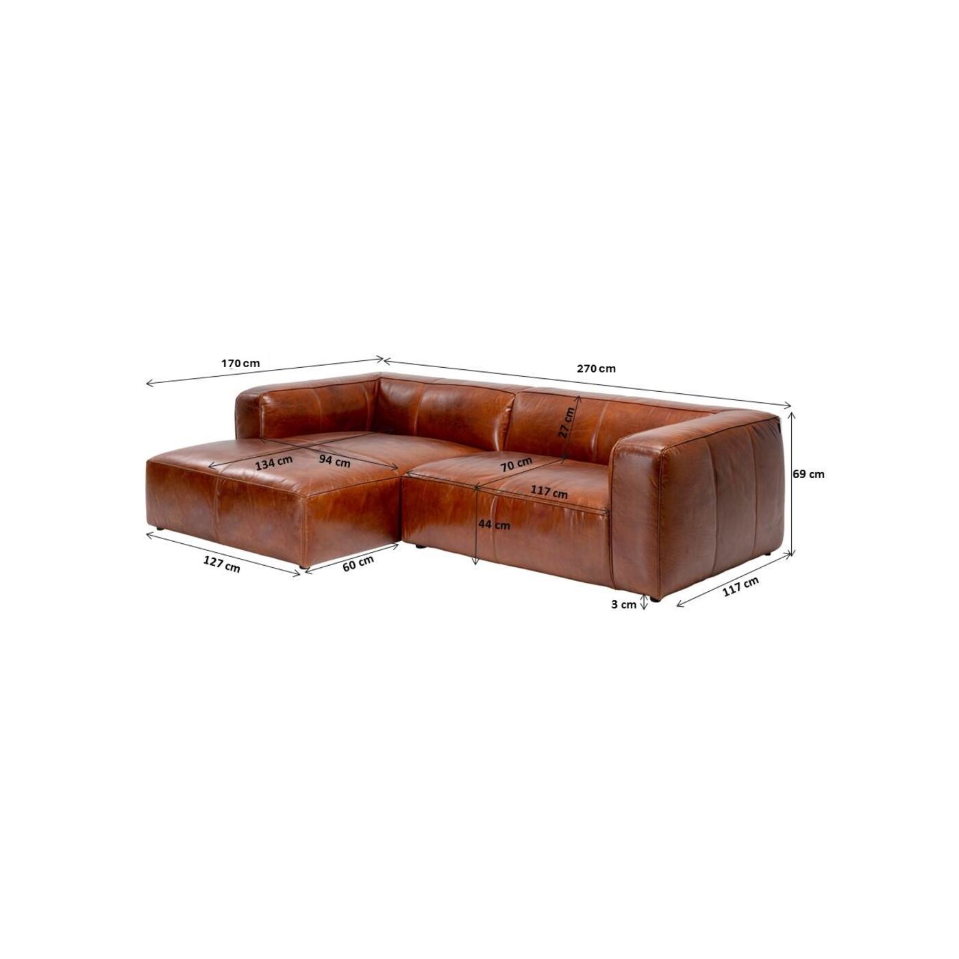 Диван угловой Cubetto Leather Brown 170x270 см от KARE Design