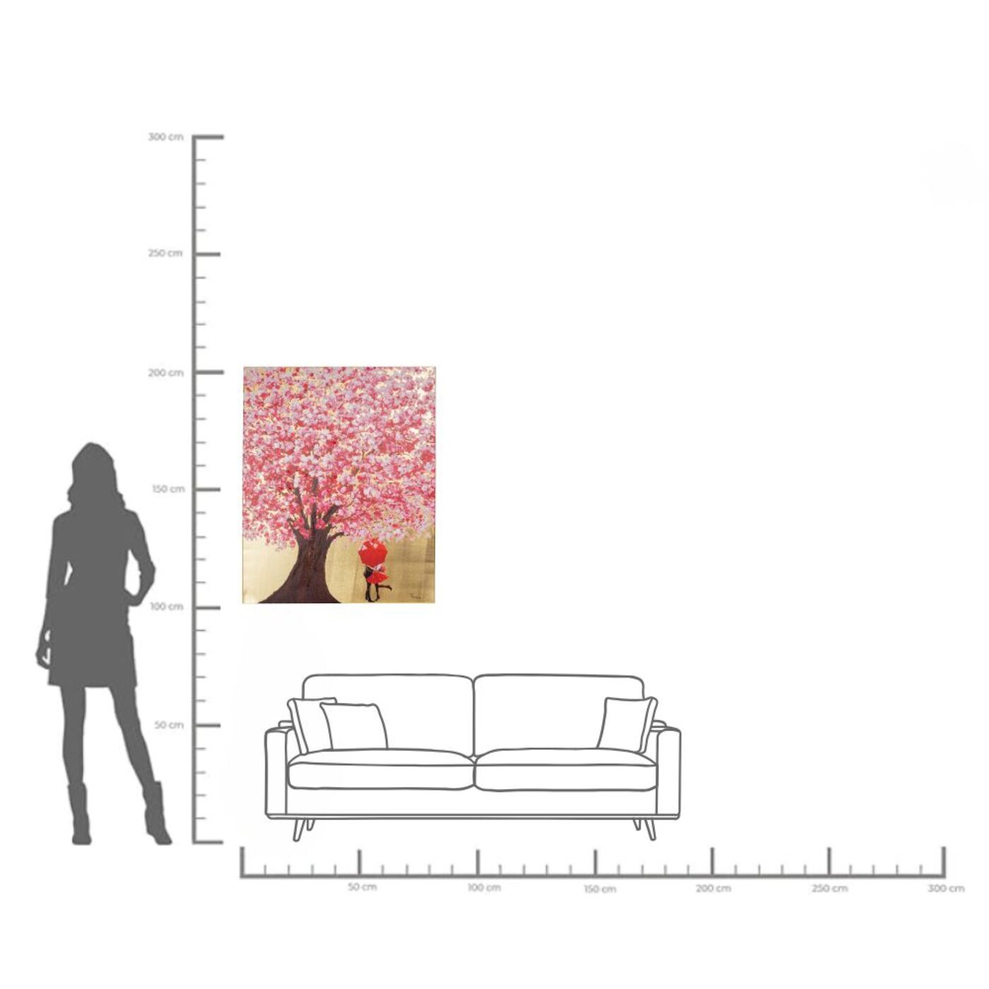 Картина Flower Couple Gold Pink «Пара в цветущих деревьях» 100x80 см, Розовый