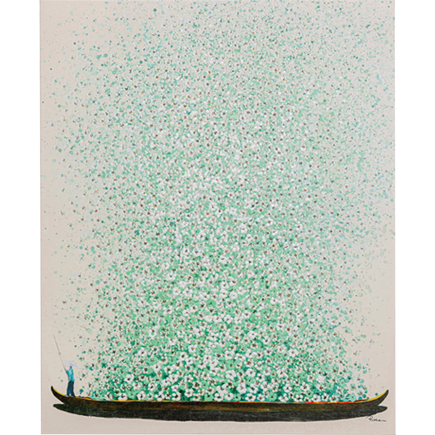 Картина на холсте Flower Boat Beige Green «Лодка с цветами» 40x50 см, Бежевый от KARE Design