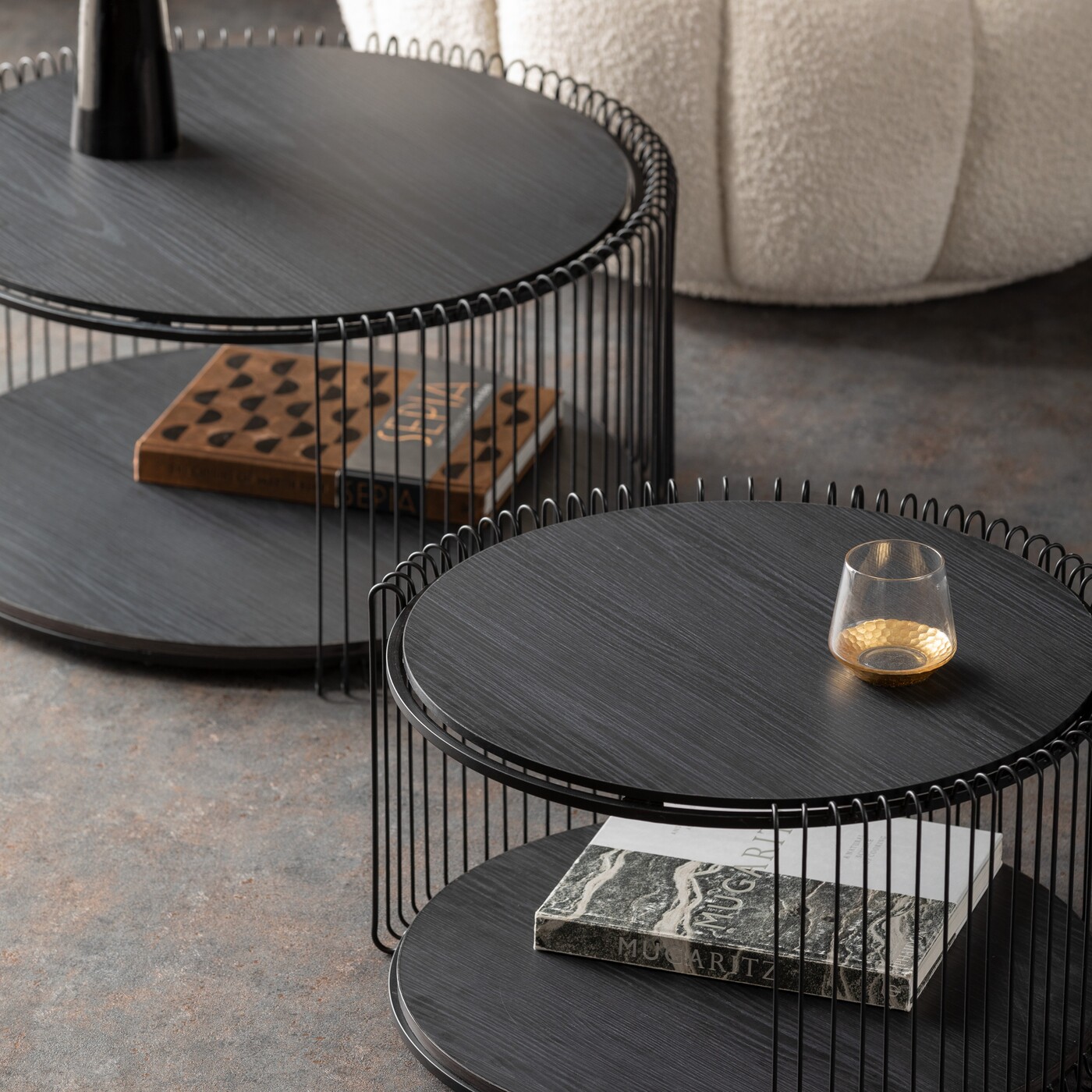 Стол кофейный Wire Double Black Wood (2 шт) от KARE Design