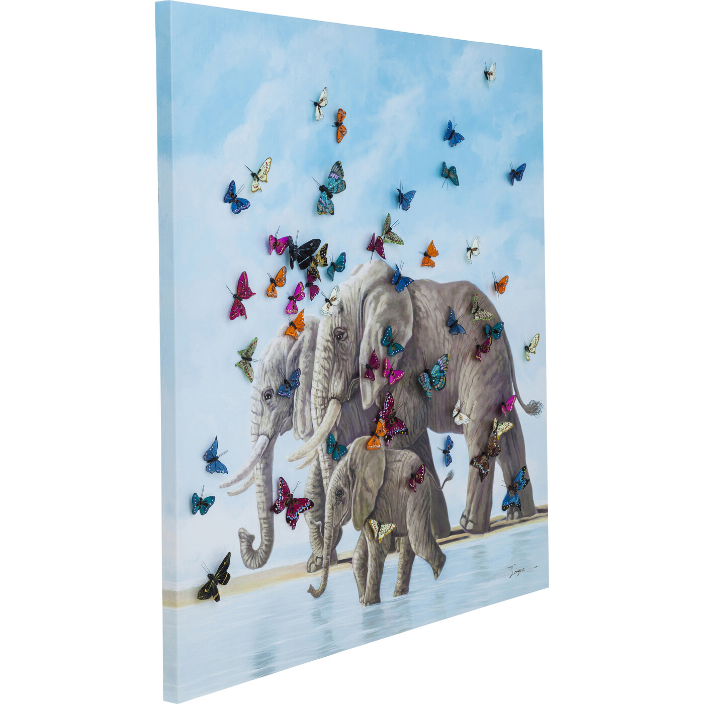 Картина Elefants with Butterflies «Слоны с бабочками» 120x120 см от KARE Design