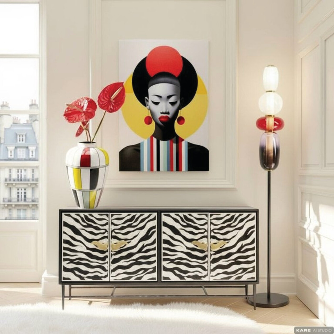Картина стеклянная Muse Retro Lady Red «Ретро-дама» 80x120 см от KARE Design