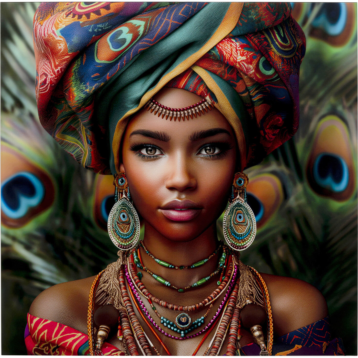 Картина стеклянная Muse Peacock «Женщина с павлином» 100x100 см от KARE Design