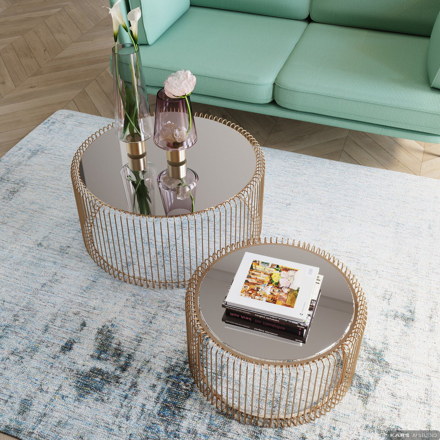 Стол кофейный Wire Brass (2 шт) от KARE Design