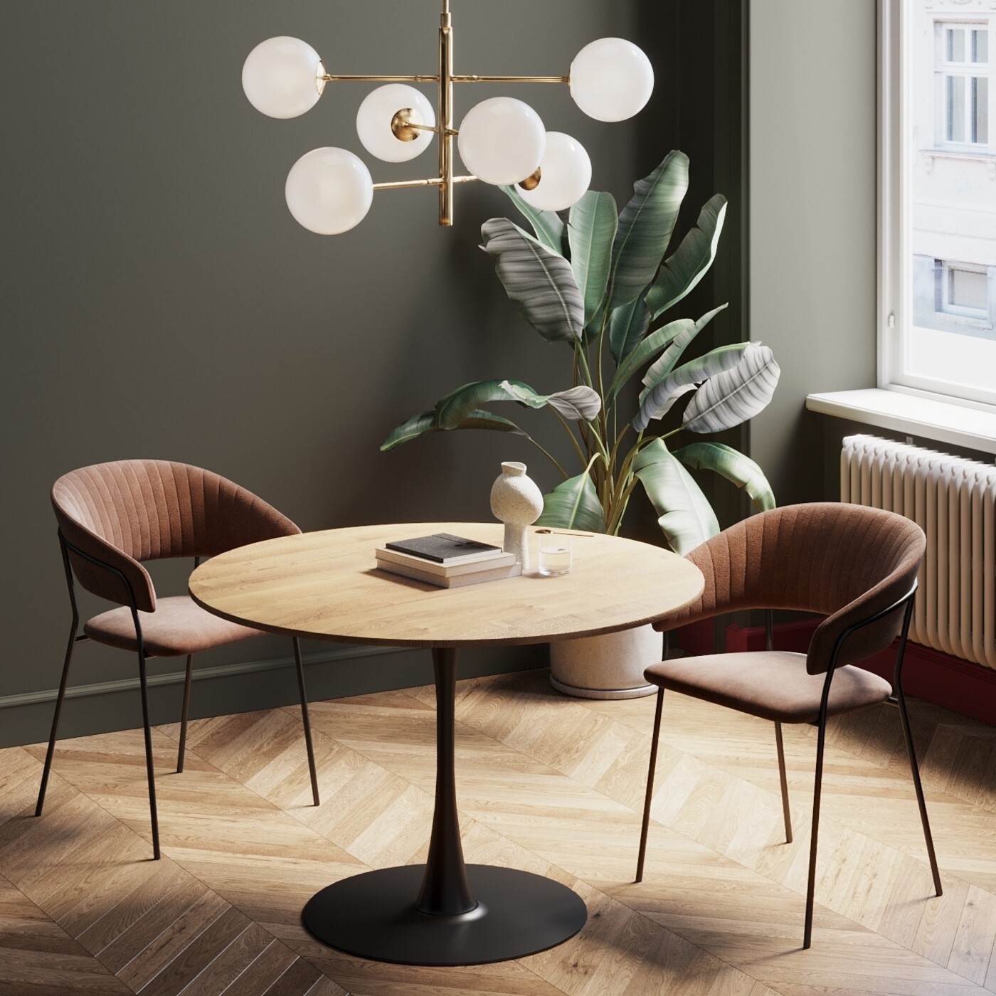 Стол Schickeria Oak Print Black Ø110 см от KARE Design