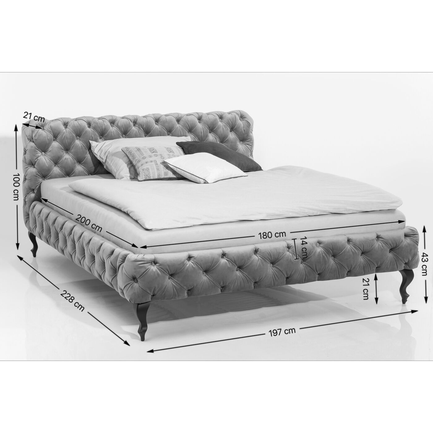 Каркас кровати Velvet Silver Grey 180x200 см от KARE Design