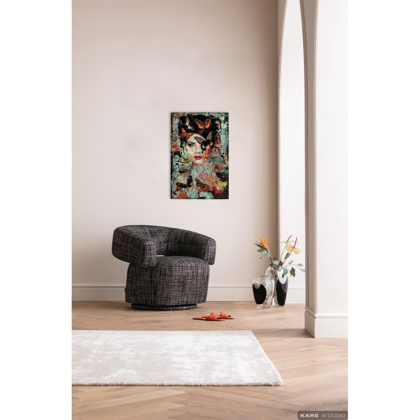 Картина стеклянная Lady Butterfly «Женщина-бабочка» 75x55 см от KARE Design