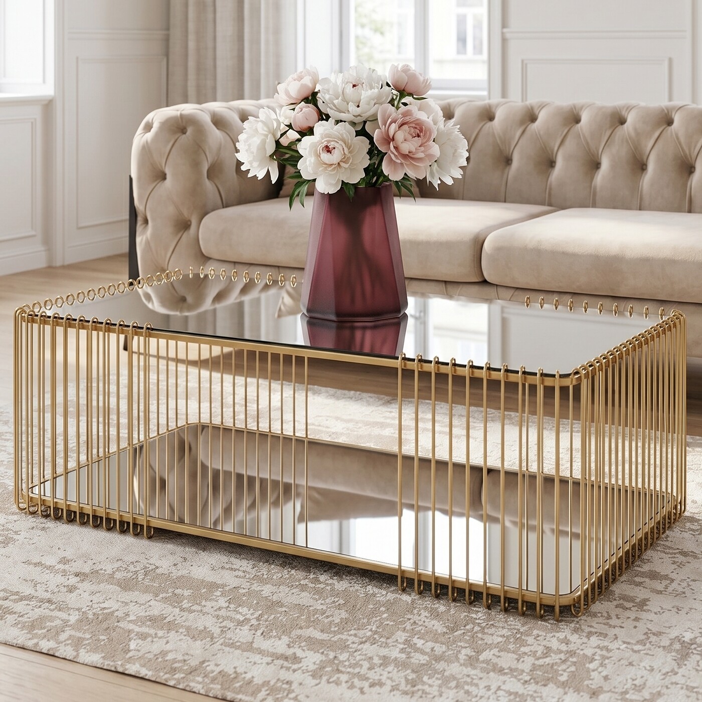 Стол кофейный Wire Double Brass 120x60 см от KARE Design