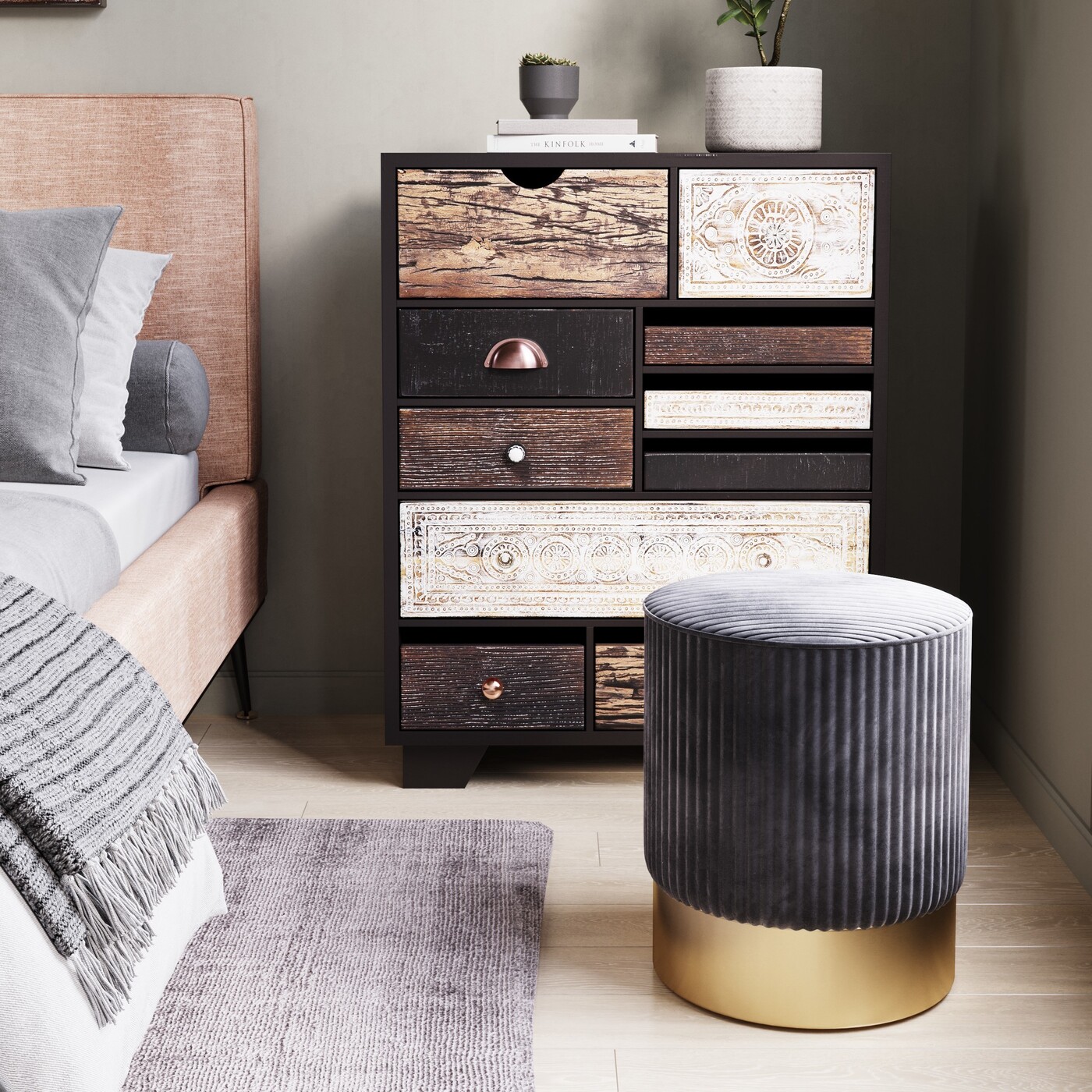 Пуф Cherry Grey Cord Brass Ø35 см от KARE Design