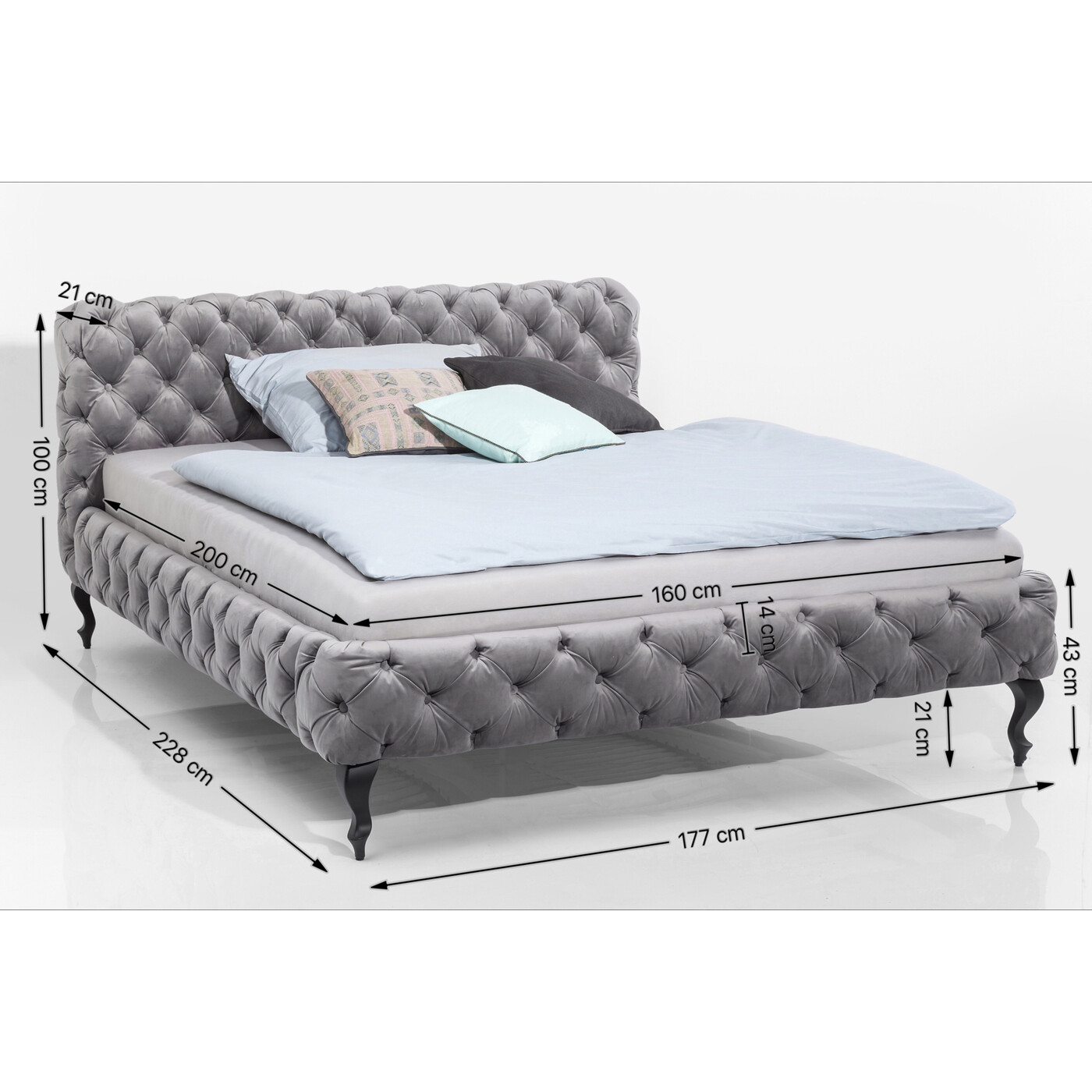Каркас кровати Velvet Silver Grey 160x200 см от KARE Design